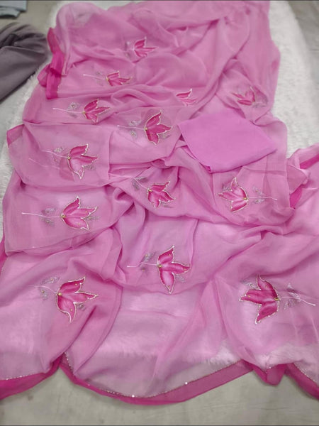 Semi Chiffon Handbrush Saree