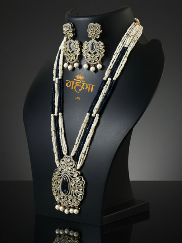 White Pearl Kundan Rani Necklace Set