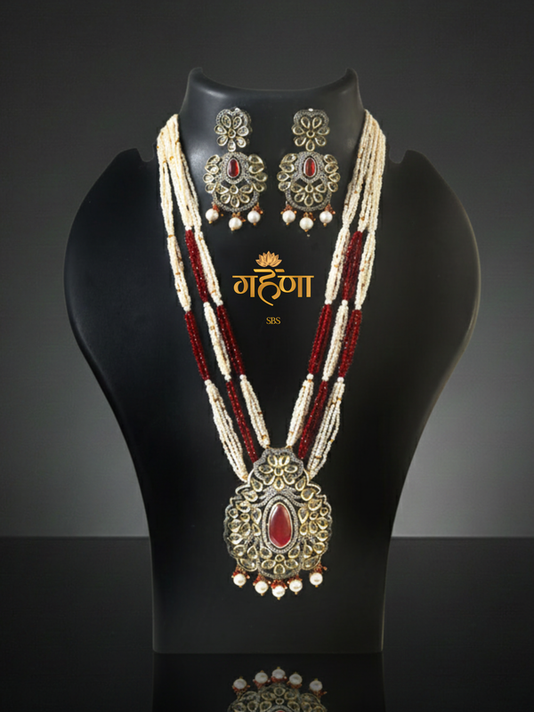White Pearl Kundan Rani Har Necklace Set