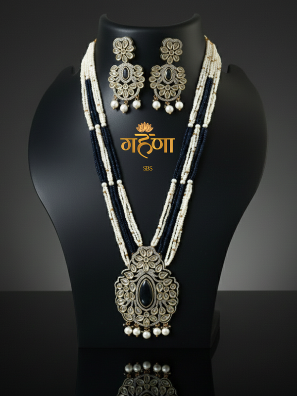 White Pearl Kundan Rani Necklace Set