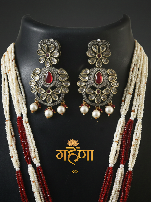 White Pearl Kundan Rani Har Necklace Set