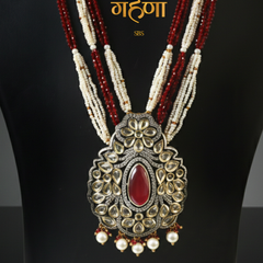 White Pearl Kundan Rani Har Necklace Set