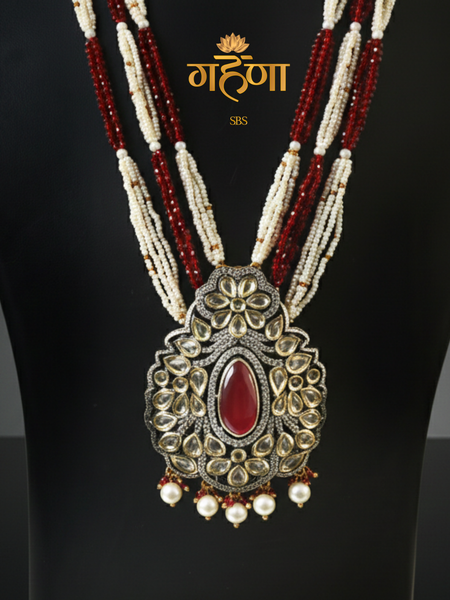 White Pearl Kundan Rani Har Necklace Set