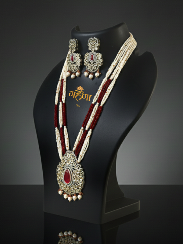 White Pearl Kundan Rani Har Necklace Set