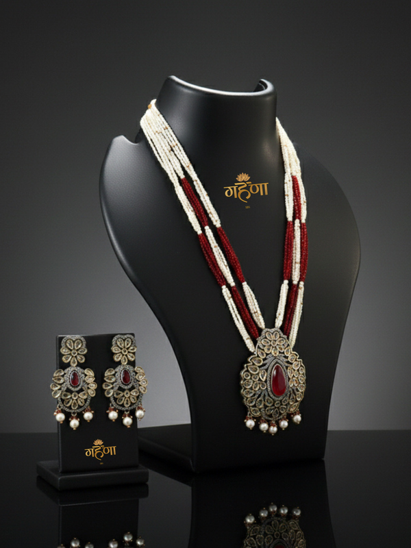 Jadau Pearl Kundan Necklace Set
