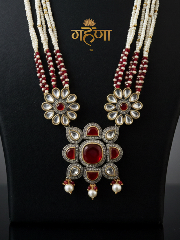 Jadau Pearl Kundan Necklace Set
