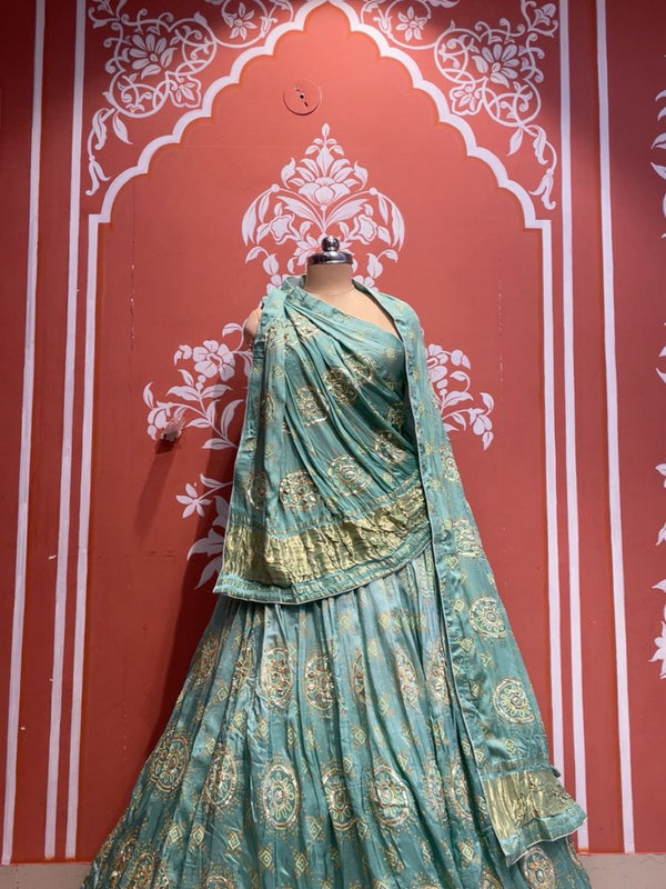 Pure Gazi Satin Silk Gota Mandana Lehenga