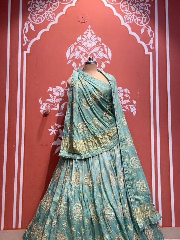 Pure Gazi Satin Silk Gota Mandana Lehenga