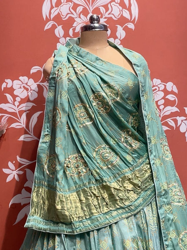 Pure Gazi Satin Silk Gota Mandana Lehenga