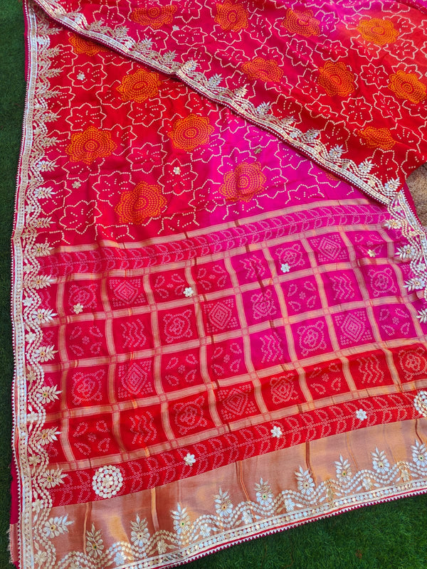 Pure Upada gaji pallo Hand gotta Pati work bandhej saree
