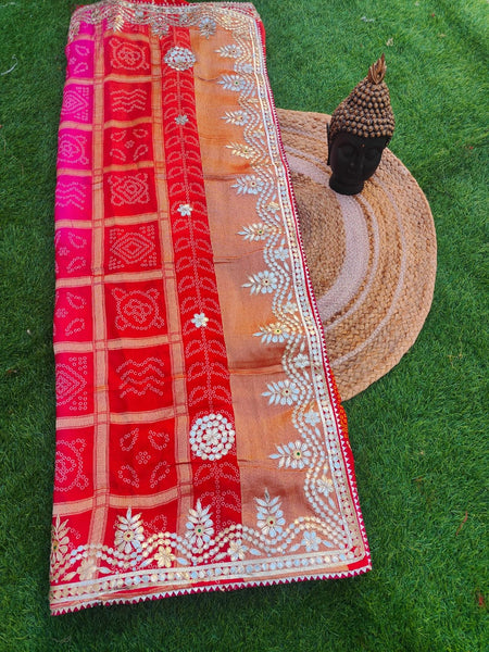 Pure Upada gaji pallo Hand gotta Pati work bandhej saree