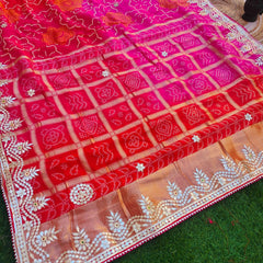 Pure Upada gaji pallo Hand gotta Pati work bandhej saree