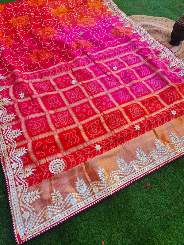 Pure Upada gaji pallo Hand gotta Pati work bandhej saree