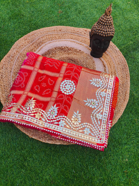 Pure Upada gaji pallo Hand gotta Pati work bandhej saree