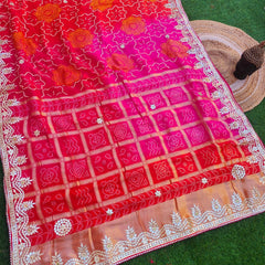 Pure Upada gaji pallo Hand gotta Pati work bandhej saree