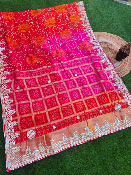 Pure Upada gaji pallo Hand gotta Pati work bandhej saree