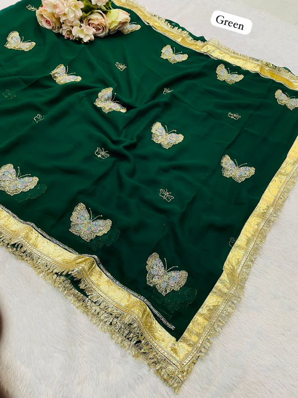 ORIGINAL THAKURJI GEORGETTE TARA SITARA KATDANA WORK Saree
