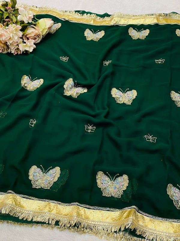 ORIGINAL THAKURJI GEORGETTE TARA SITARA KATDANA WORK Saree