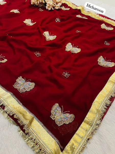 ORIGINAL THAKURJI GEORGETTE TARA SITARA KATDANA WORK Saree