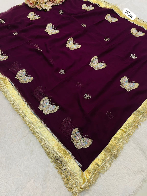 ORIGINAL THAKURJI GEORGETTE TARA SITARA KATDANA WORK Saree