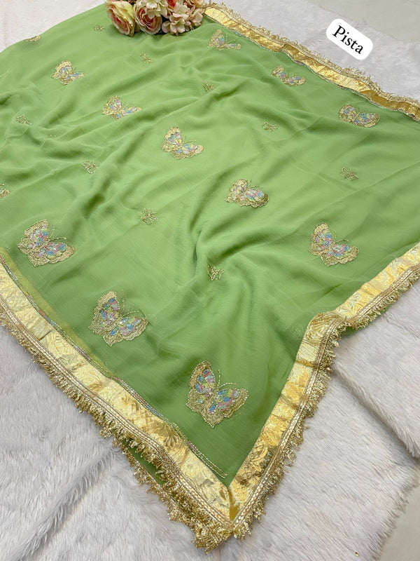ORIGINAL THAKURJI GEORGETTE TARA SITARA KATDANA WORK Saree