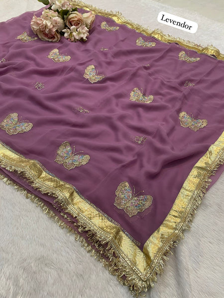 ORIGINAL THAKURJI GEORGETTE TARA SITARA KATDANA WORK Saree