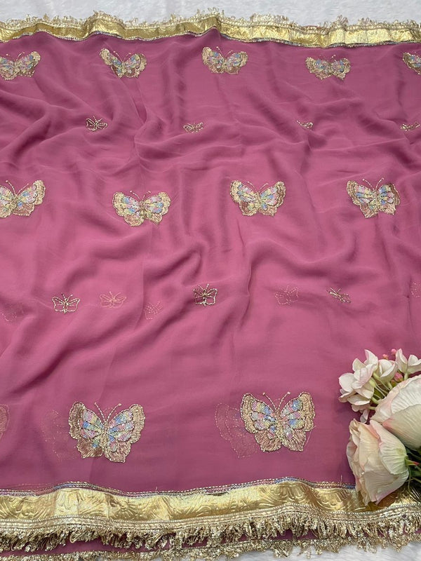 ORIGINAL THAKURJI GEORGETTE TARA SITARA KATDANA WORK Saree