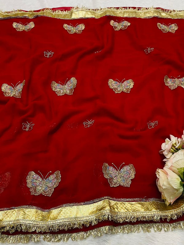 ORIGINAL THAKURJI GEORGETTE TARA SITARA KATDANA WORK Saree