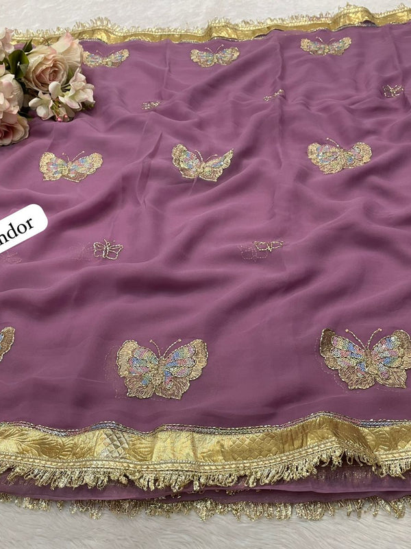 ORIGINAL THAKURJI GEORGETTE TARA SITARA KATDANA WORK Saree