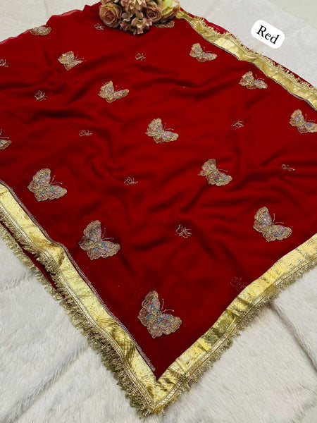 ORIGINAL THAKURJI GEORGETTE TARA SITARA KATDANA WORK Saree