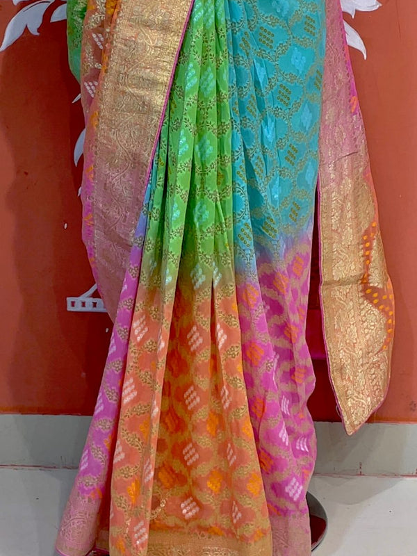 Pure Khaddi Georgette Multicolour Saree