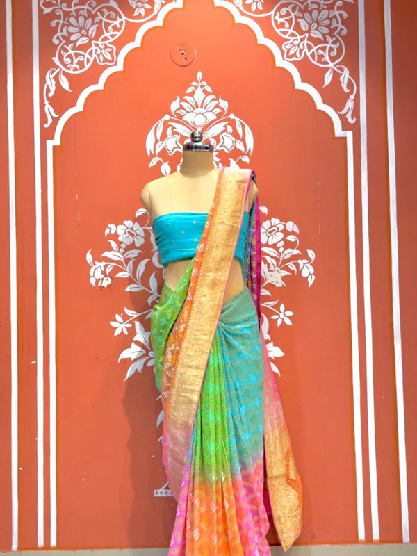 Pure Khaddi Georgette Multicolour Saree