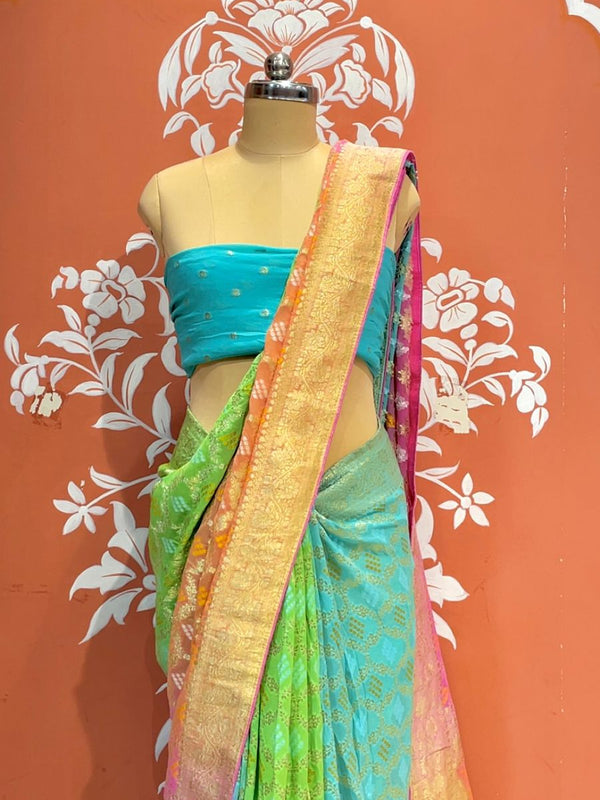 Pure Khaddi Georgette Multicolour Saree