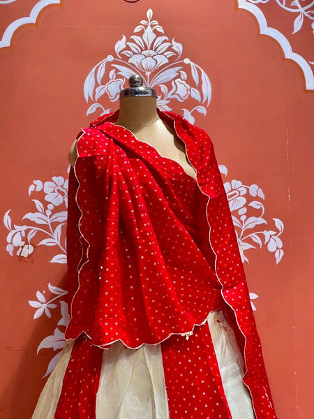 Pure Gazi Satin Silk and Tissue Kacchi Patti lehenga