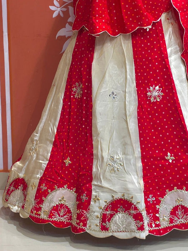 Pure Gazi Satin Silk and Tissue Kacchi Patti lehenga