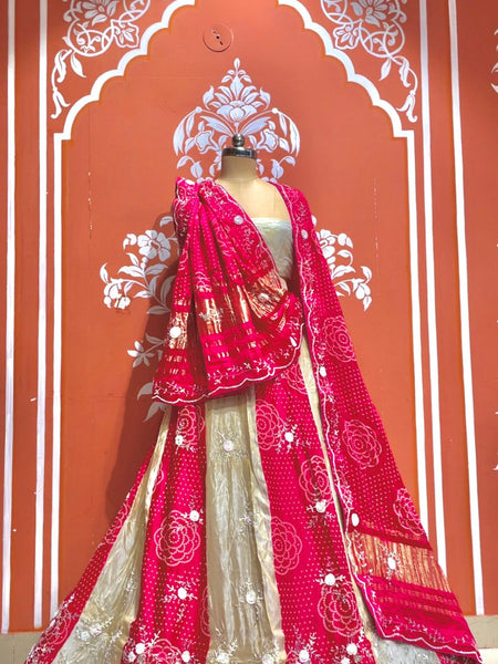 Pure Gazi Satin Silk and Tissue Kacchi Patti lehenga