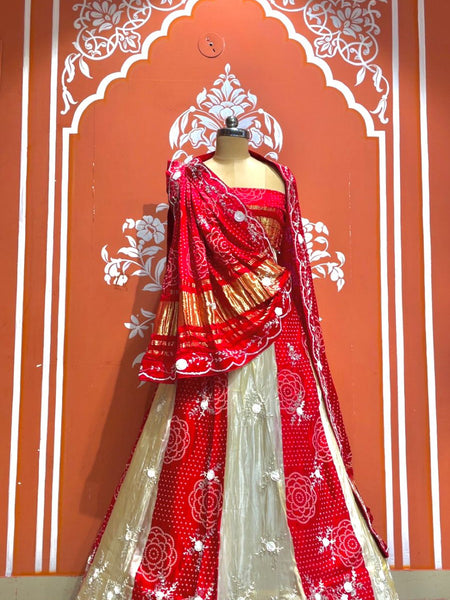 Pure Gazi Satin Silk and Tissue Kacchi Patti lehenga