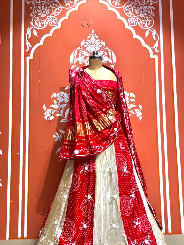 Pure Gazi Satin Silk and Tissue Kacchi Patti lehenga