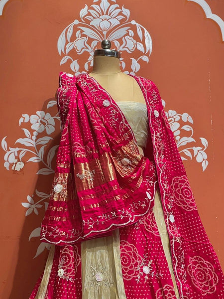 Pure Gazi Satin Silk and Tissue Kacchi Patti lehenga