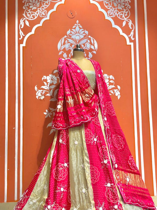 Pure Gazi Satin Silk and Tissue Kacchi Patti lehenga