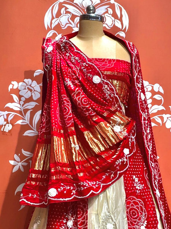 Pure Gazi Satin Silk and Tissue Kacchi Patti lehenga