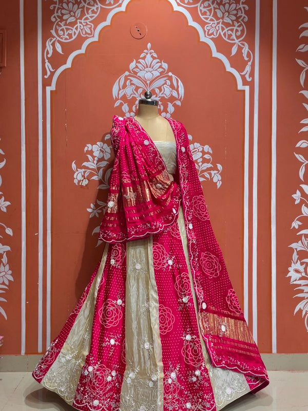 Pure Gazi Satin Silk and Tissue Kacchi Patti lehenga