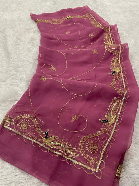 Pure Zari work Semi Chiffon saree