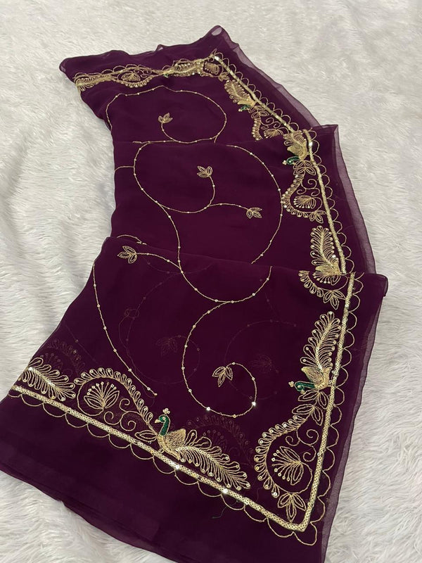 Pure Zari work Semi Chiffon saree