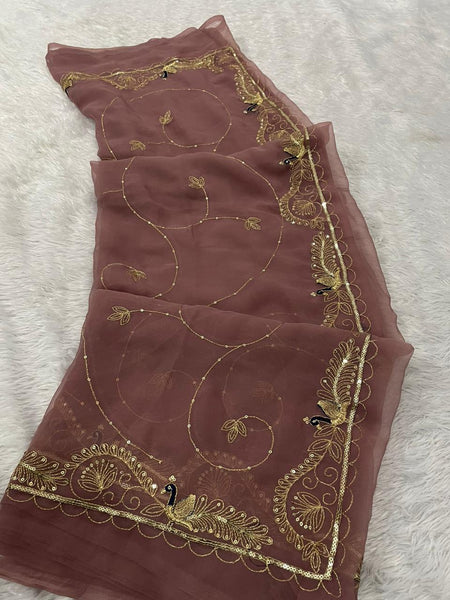 Pure Zari work Semi Chiffon saree