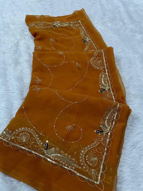 Pure Zari work Semi Chiffon saree