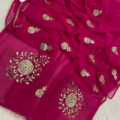 Kacchi Patti work Semi Chiffon saree