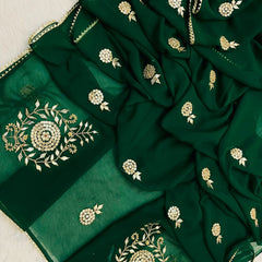 Kacchi Patti work Semi Chiffon saree