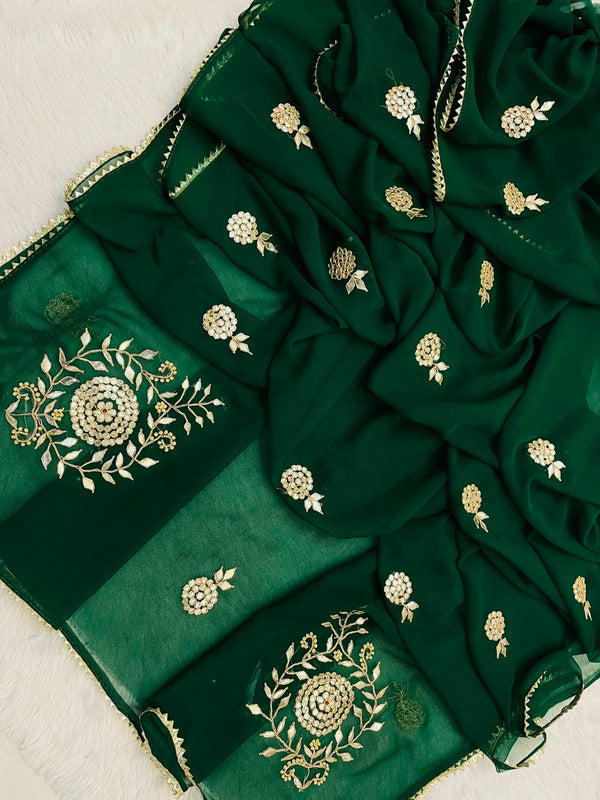 Kacchi Patti work Semi Chiffon saree