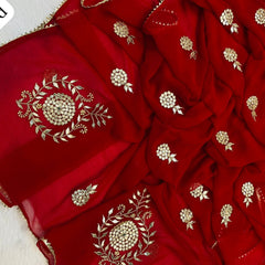 Kacchi Patti work Semi Chiffon saree